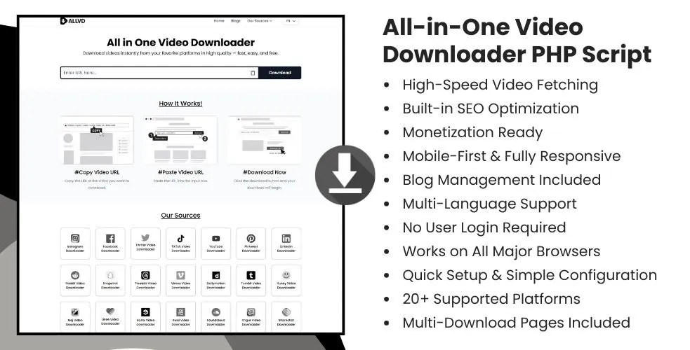 All-in-One Video Downloader PHP Script - AllVideoDown